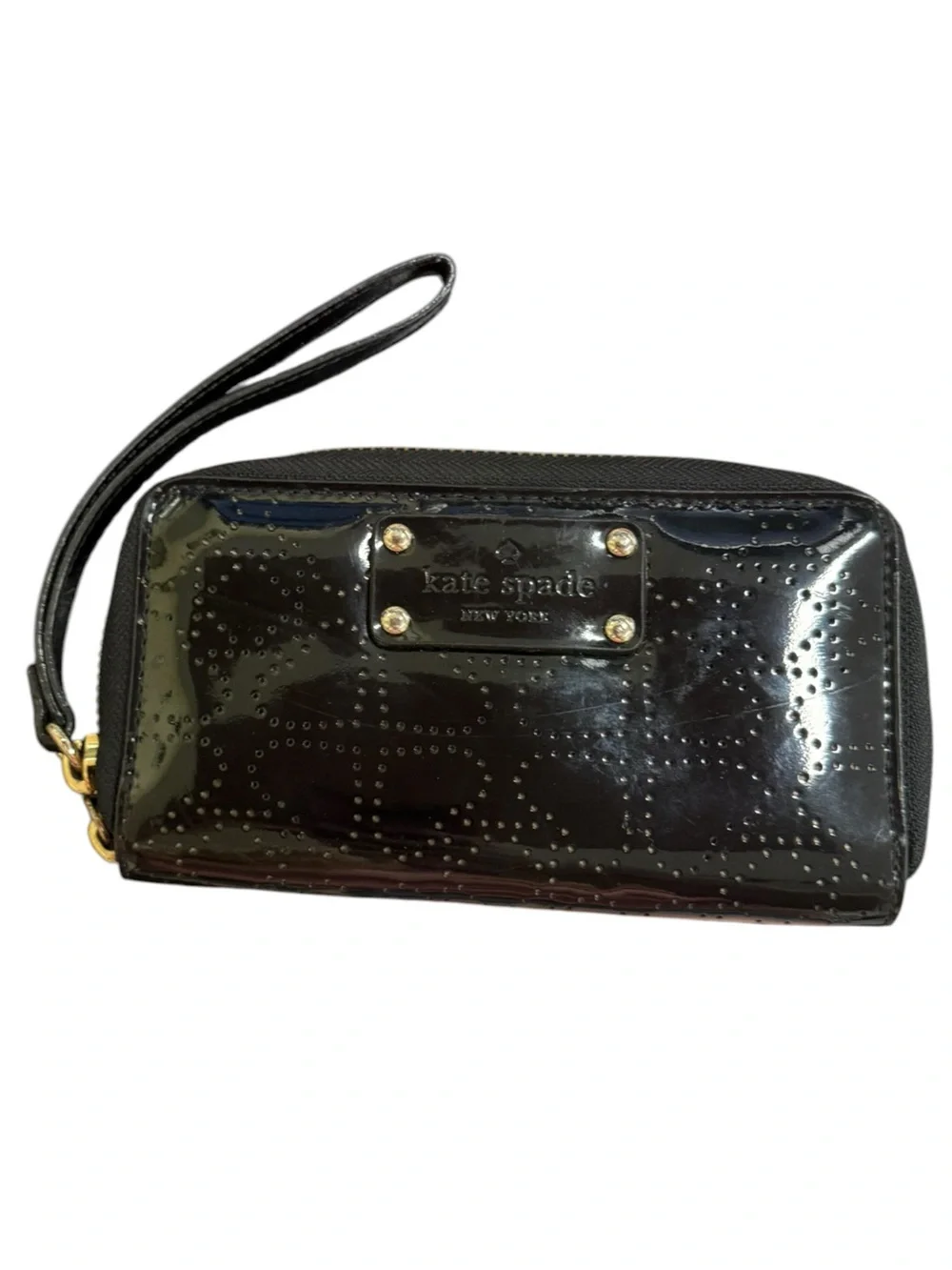 Vintage kate spade Black Patent Zip Around Wristlet Wallet